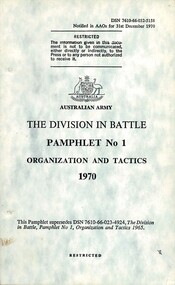 Australian Army: The Division In Battle, Pamphlet No. 1: Organization And Tactics, 1970