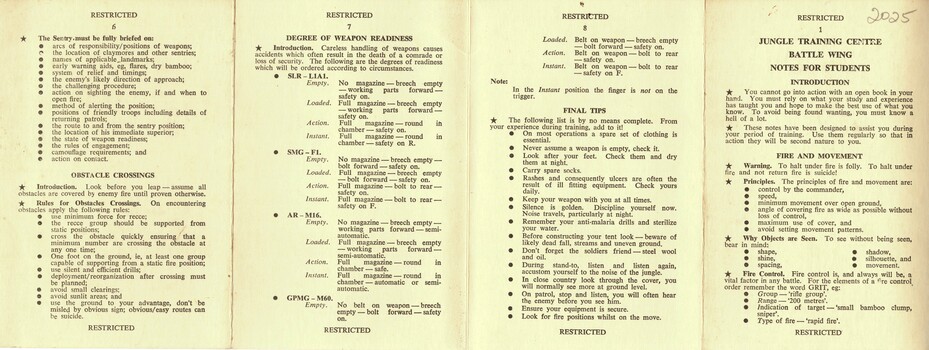 Jungle Training Centre, Battle Wing, Notes For Students