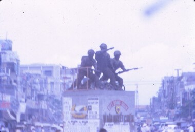 Close up of monument on main road roundabout.