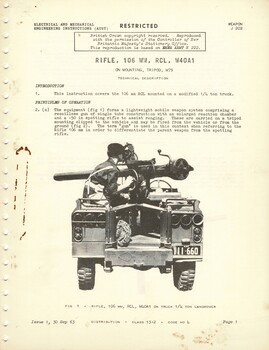 Australian Army: Rifle, 106mm, RCL, M40A1 on Mounting, Tripod, M79