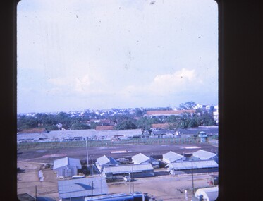 View of rear of Headquarters, landing strip.