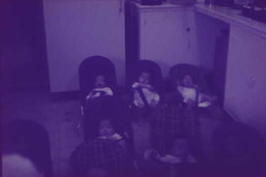 Babies in capsules awaiting needles.