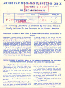 Airline Passenger Ticket, Baggage Check and MAC Boarding Pass for Pte Alexander