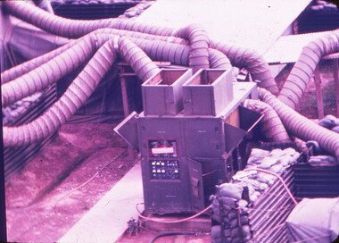 Flexible pipes connected to equipment to inflate temporary buildings.