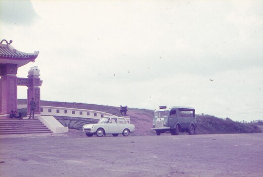 Vehicles parked at the Fallen Memorial.