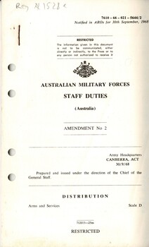 Austalian Military Forces: Staff Duties (Australia) Amendment No 2