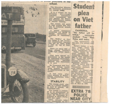Newspaper Article - Student plea on Viet father. 