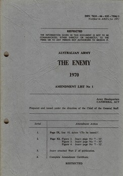 The Enemy 1970, Amendment List No 1
