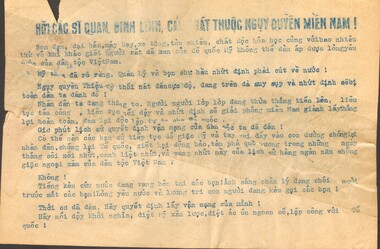 On tan paper with a blue heading and information below and on the reverse in Vietnamese