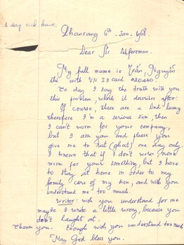 1 Day Sick Leave - 6th Jan 1968