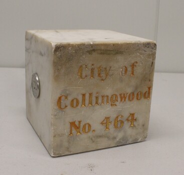 Inscription on base of Marble block