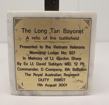 Close up of dedication plate.