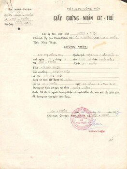 Republic of Vietnam - Residence Certificate ID for Luu Thu Hang Vietnamese nationality (for citizen).