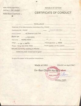 Vietnamese Document - Certificate of Conduct