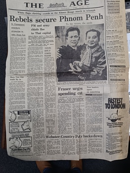 2 articles: Australian to recognise Sihanouk. PM and army chiefs flee  