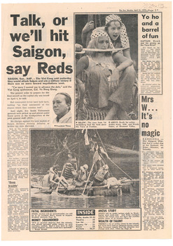 Newspaper article from the Sun, dated Monday 21 April, 1975.