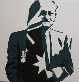Painting - Oil & gesso on canvas, Gary's dad, flag and medals - Canberra Vietnam Memorial Dedication,m1992
