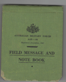 Small green canvas covered Field Message And Note book issued to Soldiers in Vietnam.