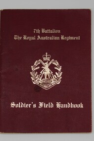 Small maroon coloured cardboard handbook with gold lettering 