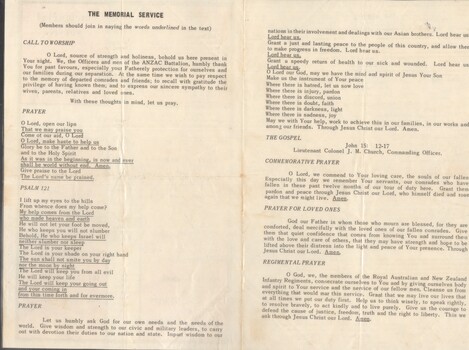 A laminated copy of a memorial service