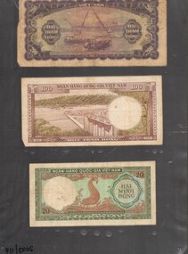 Three (3) paper notes. Image shows front ant back:  One 200dong, 100dong and a 20 dong