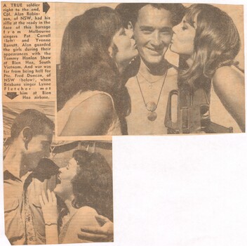 A Newspaper Article about Pte Alan Robinson with Pat Carroll, Yvonne Barrett and Lynne Fletcher