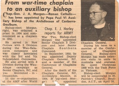 A Newspaper Clipping Titled "From war-time chaplain to an auxiliary bishop".