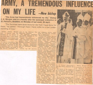 A Newspaper Clipping Titled "Army, A Tremendous Influence On My Life - New Bishop