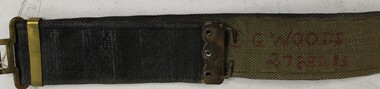 Dark green webbing with metal eyelets for attaching various pouches.
