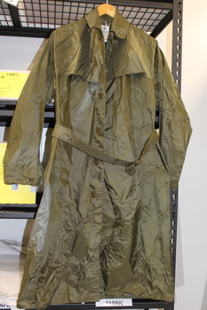 Heavy duty vinyl army issue rain coat.