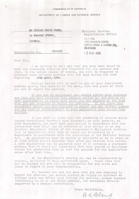 A Copy of Department of Labour and National Service Letter for Mr. Richard Keith Vines.