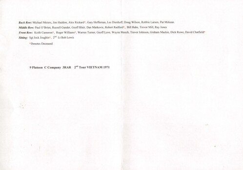 A list of the Soldiers in the photograph