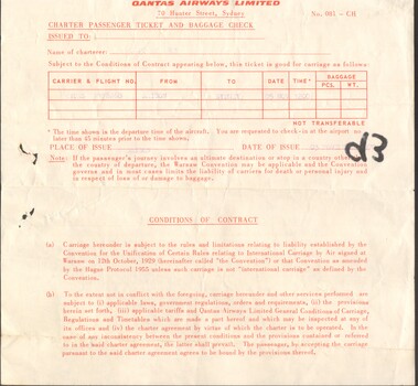 Cream paper QANTAS passenger ticket.
