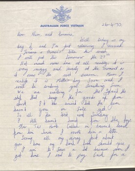 First page of a and written letter dated 26.4.1970.