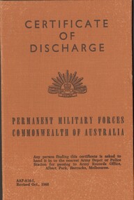 A small folder titled Certificate of Discharge. 