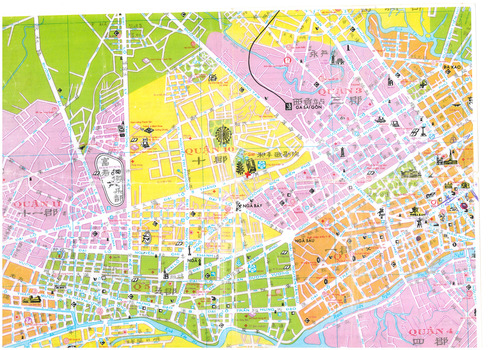Coloured map of Saigon city  written in Vietnamese.