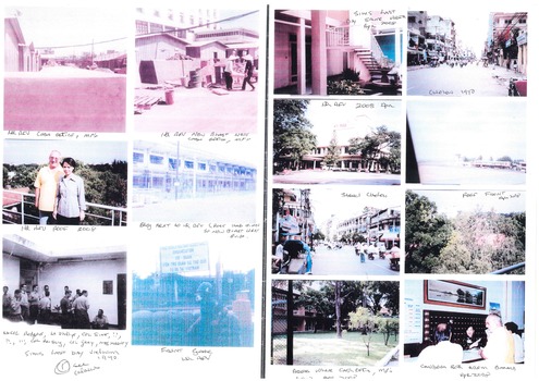 A3 page with 14 photographs photocopied with captions.