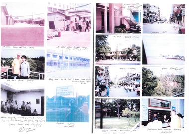 A3 page with 14 photographs photocopied with captions.