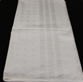 USA navy mess table cloth. Off white fabric with embossed stars and stripes. 