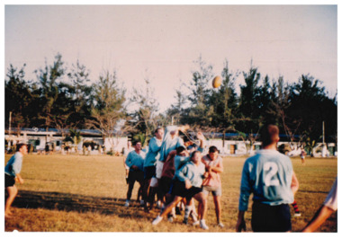 RAAF players in blue, Army players in red afterwork rugby comp in Vung Tau
