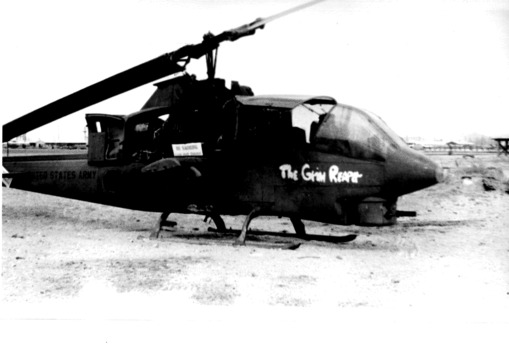 US gunship on the base at Vung Tau with the words "The Grim Reaper" on the side.