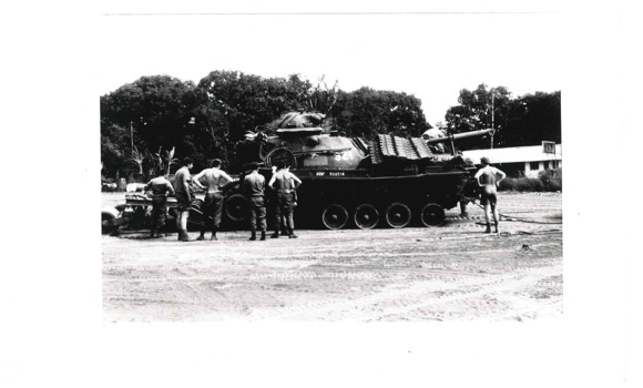 Side view of 92T after being towed to Nui Dat 12 April 1971.