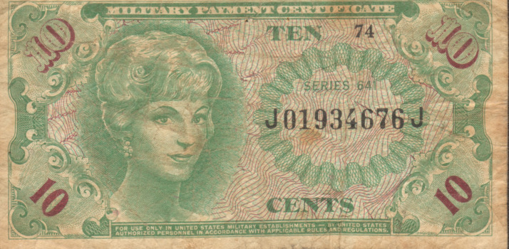 United States Military Payment Certificate for Ten Cents
