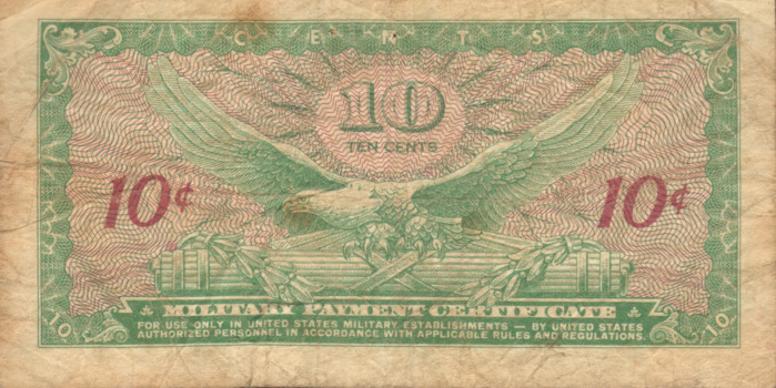 United States Military Payment Certificate for Ten Cents