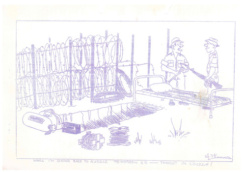 Sketch of soldiers beside a bed
