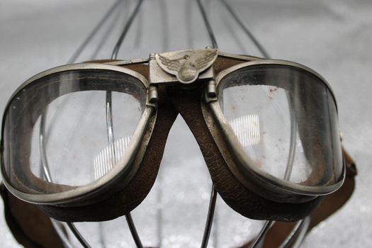 Close up of aviator goggles.