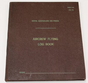 Brown hard cover RAAF aircrew flying log book
