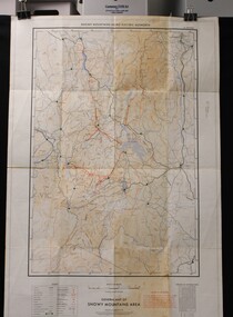 A large map with a general area of Snowy Mountains area NSW Australia