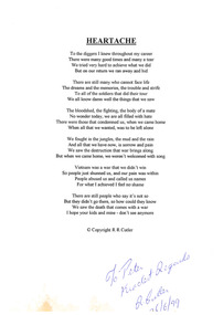 A poem called "Heartache" written by R Cutter to Peter.