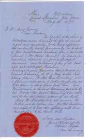 Document - Correspondence, Council letter to Mrs Moses Thomas 1868, 1878
